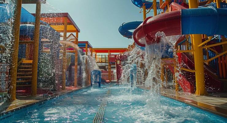 Splash pad with colorful sprayers